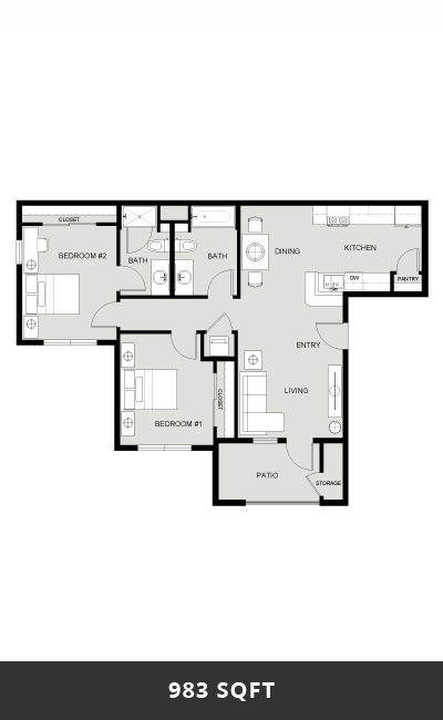 Building B - Floorplan 1 - 983 sqft